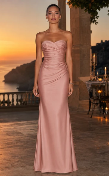 Summer Blush Strapless Satin Mermaid Evening Gown