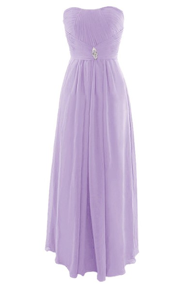 Elegant Strapless Ruched A-line Gown With Crystal Brooch