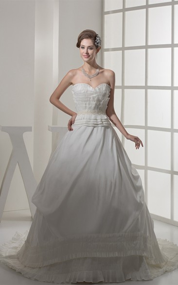 Sweetheart Ruched Jeweled Waist and Ball-Gown With Layers