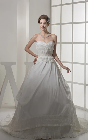 Sweetheart Ruched Jeweled Waist and Ball-Gown With Layers