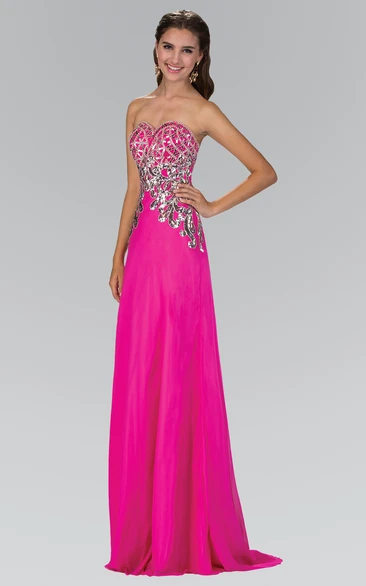 A-Line Maxi Sweetheart Sleeveless Chiffon Backless Dress With Sequins And Beading