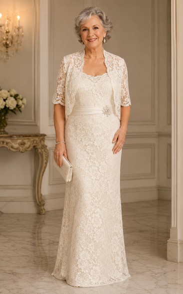 Floor Length Lace Jacket Mother of Bride Older Brides Wedding Dress