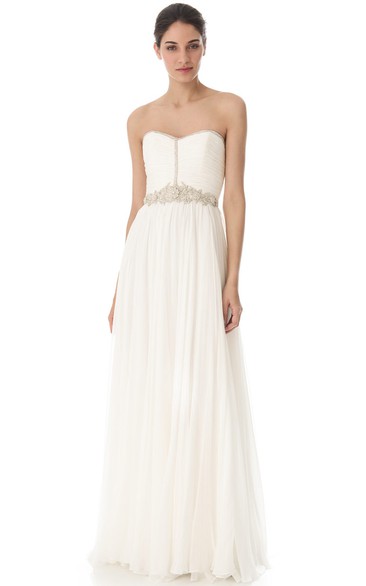 Long Sweetheart A-line Chiffon Dress With Beaded Belt