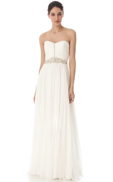 Long Sweetheart A-line Chiffon Dress With Beaded Belt