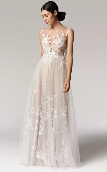Ethereal Sleeveless Tulle Empire Pleated Wedding Dress with Lace Applique