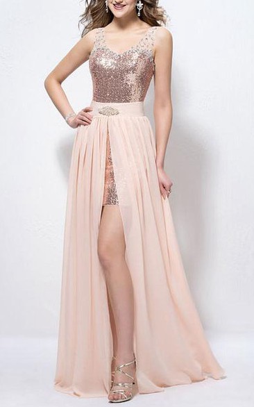 Fashion Straps Beading Sequins Sheath Prom Dress