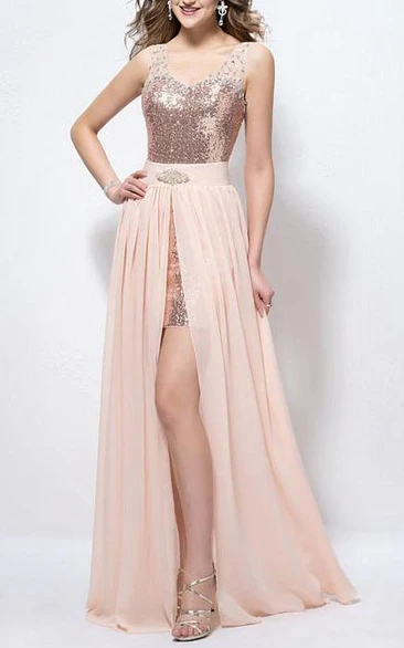 Fashion Straps Beading Sequins Sheath Prom Dress