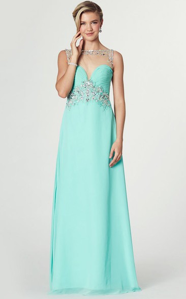 Sleeveless Criss-Cross Bateau Neck Chiffon Prom Dress