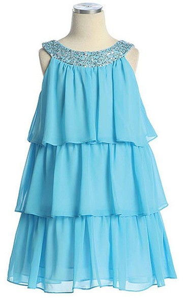 Sleeveless A-line Chiffon Dress With Sequins