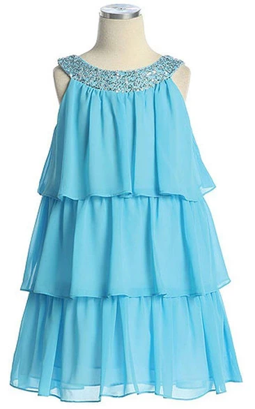 Sleeveless A-line Chiffon Dress With Sequins