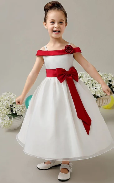 Flower Girl Straps Organza Ball Gown With Fold Over Collar