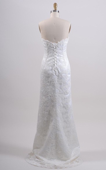 Strapless Column Long Lace Dress With Lace-Up Back