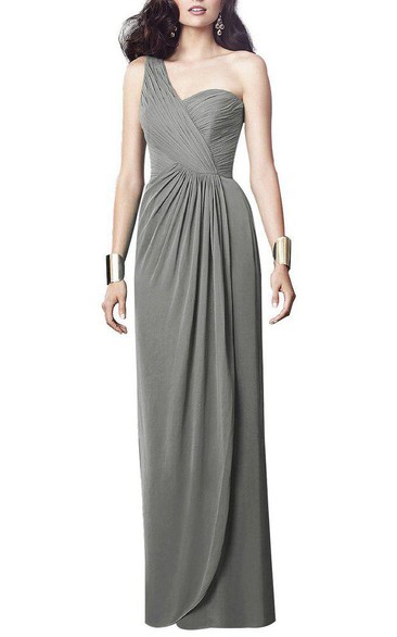 One Shoulder Ruched Bridesmaid Dress with Front Split