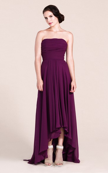Strapless High-low Chiffon Gown With Pleats