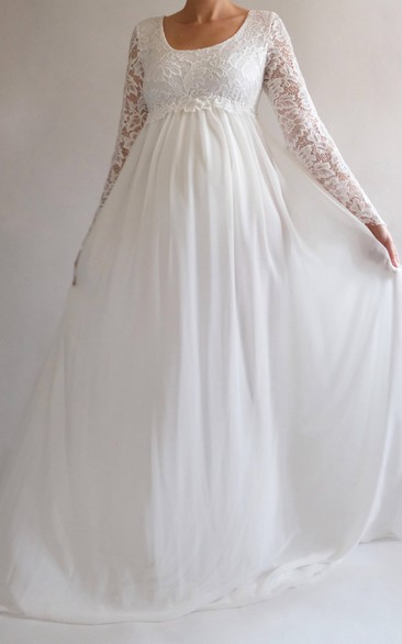 Maternity Empire Chiffon Long Sleeve Simple/Casual High Waist Sweep Train Wedding Dress