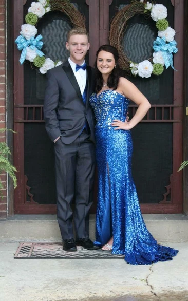 Glamorous Sequins Crystals Mermaid Evening Dress Front Split