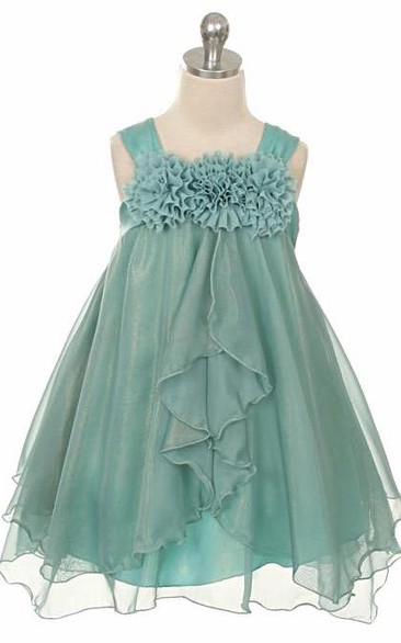 Tea-Length Straps Empire Tiered Chiffon Flower Girl Dress