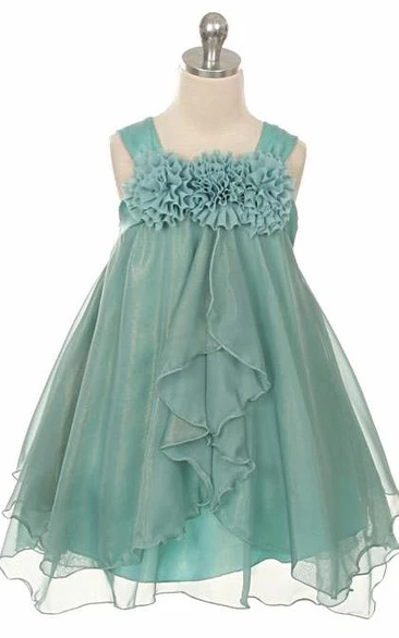 Tea-Length Straps Empire Tiered Chiffon Flower Girl Dress