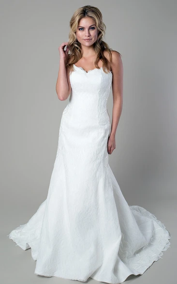 Sheath Sleeveless Floor-Length Strapless Lace Wedding Dress