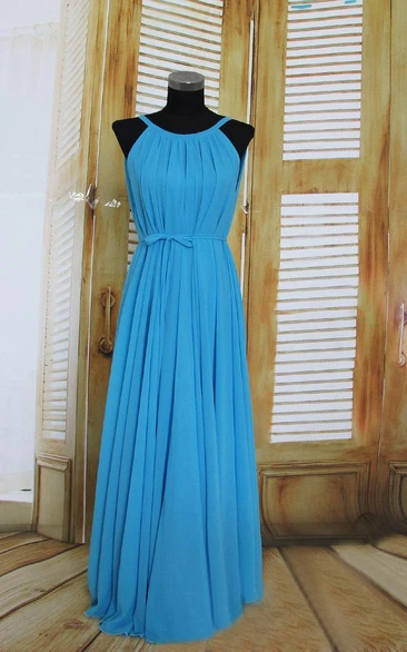 Sleeveless Floor-length Chiffon Dress With Pleats