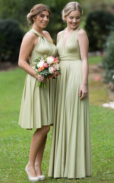 Knee-Length Sleeveless Strapped Ruched Chiffon Bridesmaid Dress