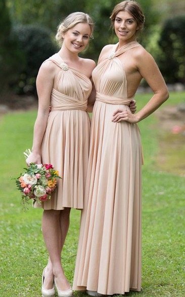 Knee-Length Sleeveless Ruched Strapped Chiffon Bridesmaid Dress With Draping