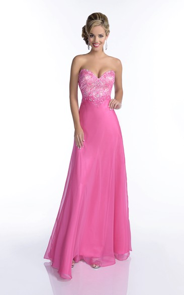 Sheer Sweetheart A-Line Chiffon Sleeveless Prom Dress With Jeweled Bodice