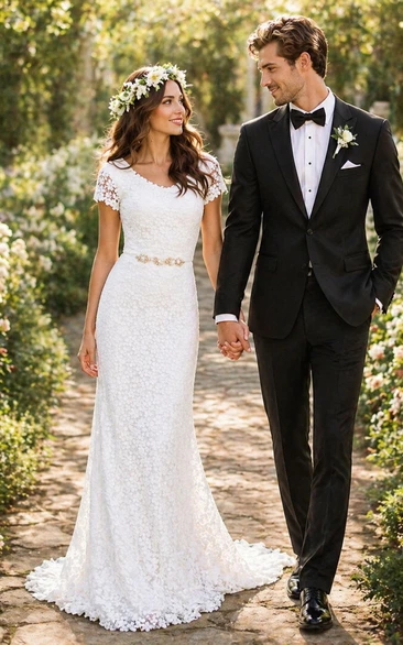 Modest Lace Simple Country Wedding Dress | Casual Vintage Boho Bridal Gown