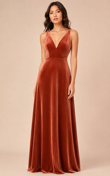 Orange Spaghetti Strap Velvet A-Line Bridesmaid Dress