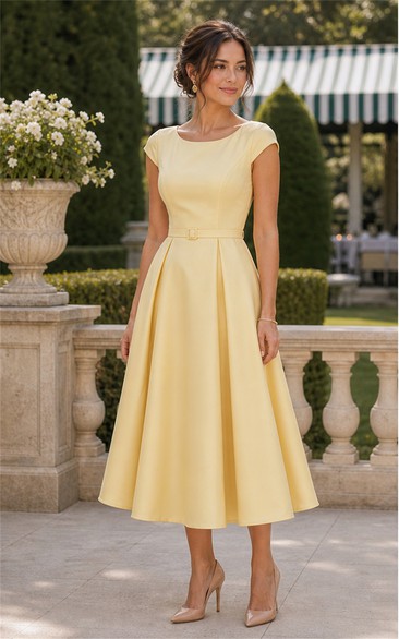 Daffodil A-Line Bateau Tea-Length Guest Dress