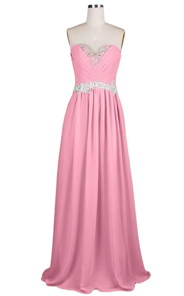 Sweetheart Pleated Beaded A-line Gown With Lace-up Back
