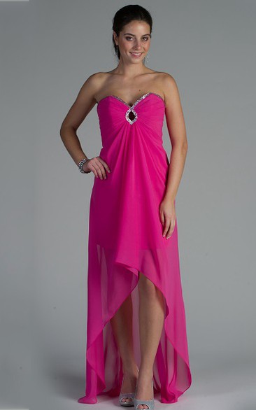 Sweetheart A-Line High Low Chiffon Bridesmaid Dress With Sequined Front Keyhole