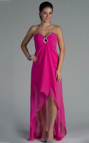 Sweetheart A-Line High Low Chiffon Bridesmaid Dress With Sequined Front Keyhole