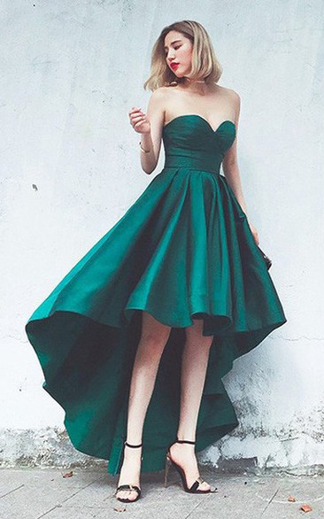 Satin High-Low A Line Sleeveless Adorable Evening Dress with Pleats