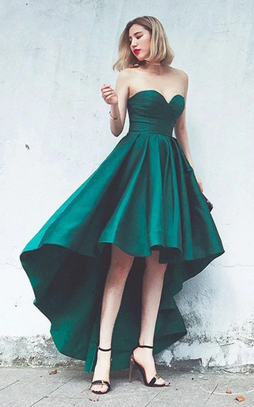 Satin High-Low A Line Sleeveless Adorable Evening Dress with Pleats