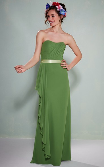 Criss-Cross Strapless Chiffon Bridesmaid Dress With Draping And Sash