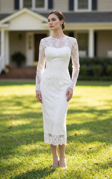 Illusion Lace Applique Short Wedding Dress