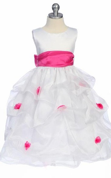Tea-Length Ruched Organza&Satin Flower Girl Dress