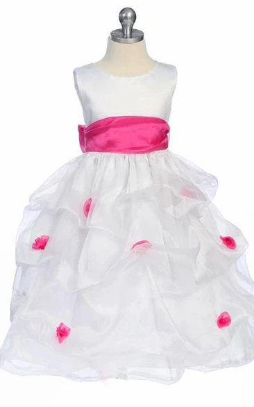 Tea-Length Ruched Organza&Satin Flower Girl Dress