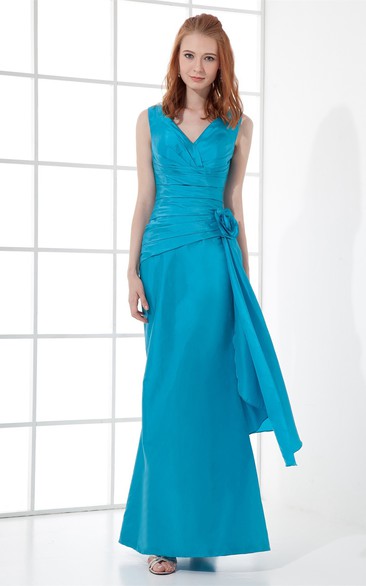 Alluring Maxi V Neck Taffeta Floral Bridesmaid Dresses