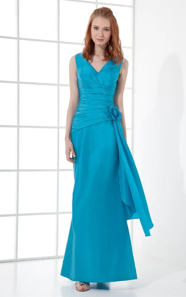 Alluring Maxi V Neck Taffeta Floral Bridesmaid Dresses