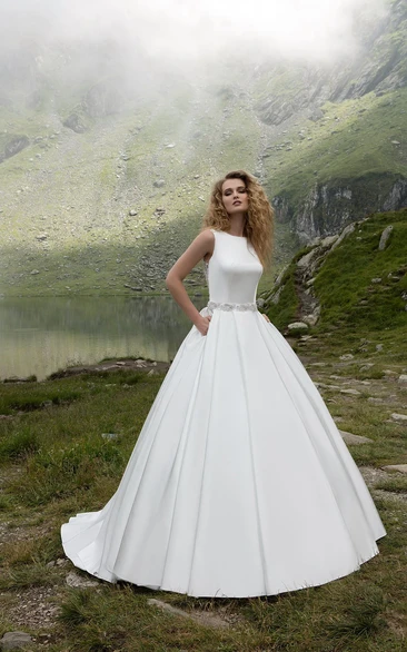 Sexy Illusion Back Satin A-line Dress With Crystal Detailing