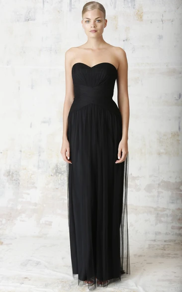 Ruched Sweetheart Sleeveless Tulle Bridesmaid Dress