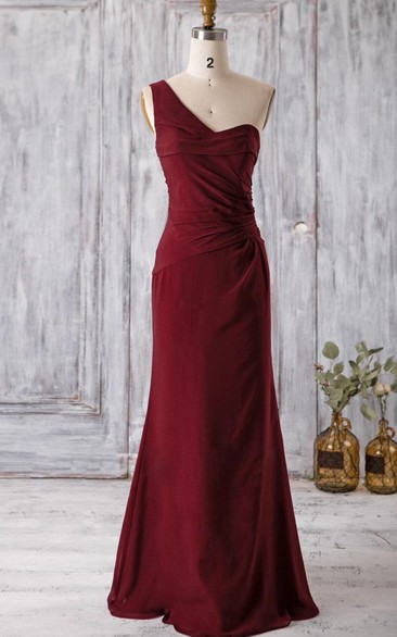 One Shoulder A-line Chiffon Floor Length Dress With Ruching