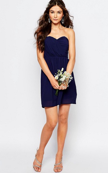 Pencil Ruched Mini Sweetheart Sleeveless Chiffon Bridesmaid Dress