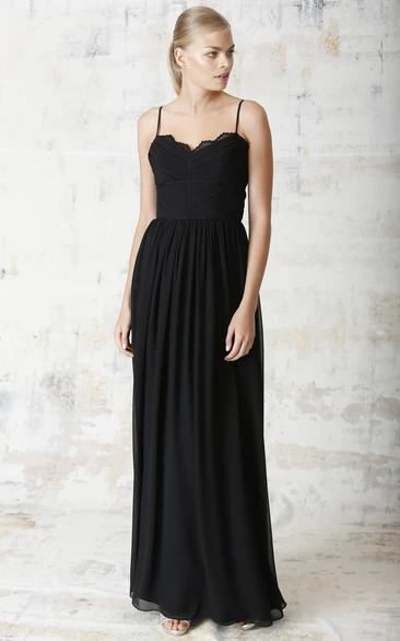 Ruched Sleeveless Spaghetti Chiffon Bridesmaid Dress