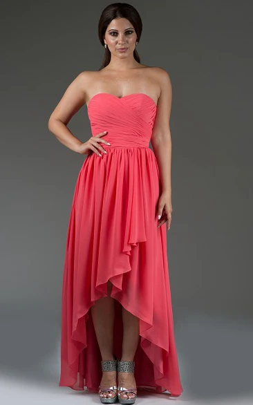Sweetheart High Low Chiffon Bridesmaid Dress With Criss-Cross Bodice