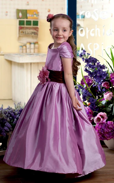 Lovely Caped-Sleeve Pleated Flower Girl Dress With Ruched Waist