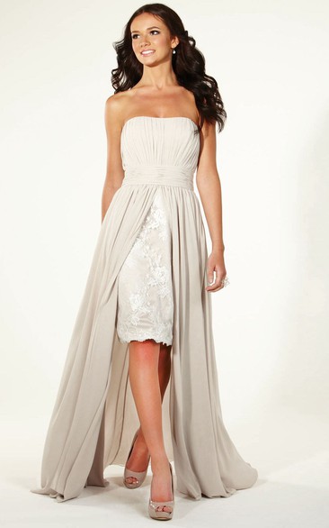 Pencil Appliqued Strapless Chiffon Bridesmaid Dress With Pleats