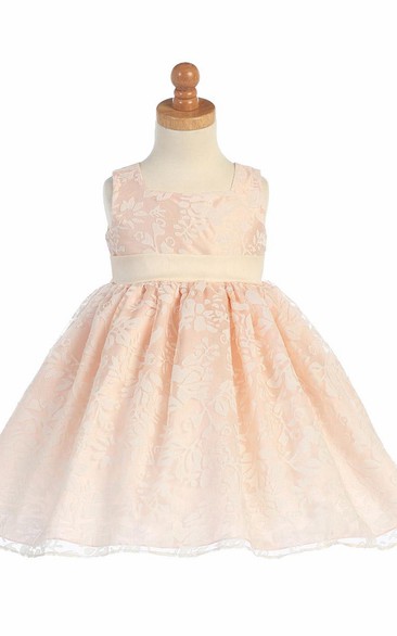 Floral Tea-Length Empire Floral Pleated Organza Flower Girl Dress With Sash